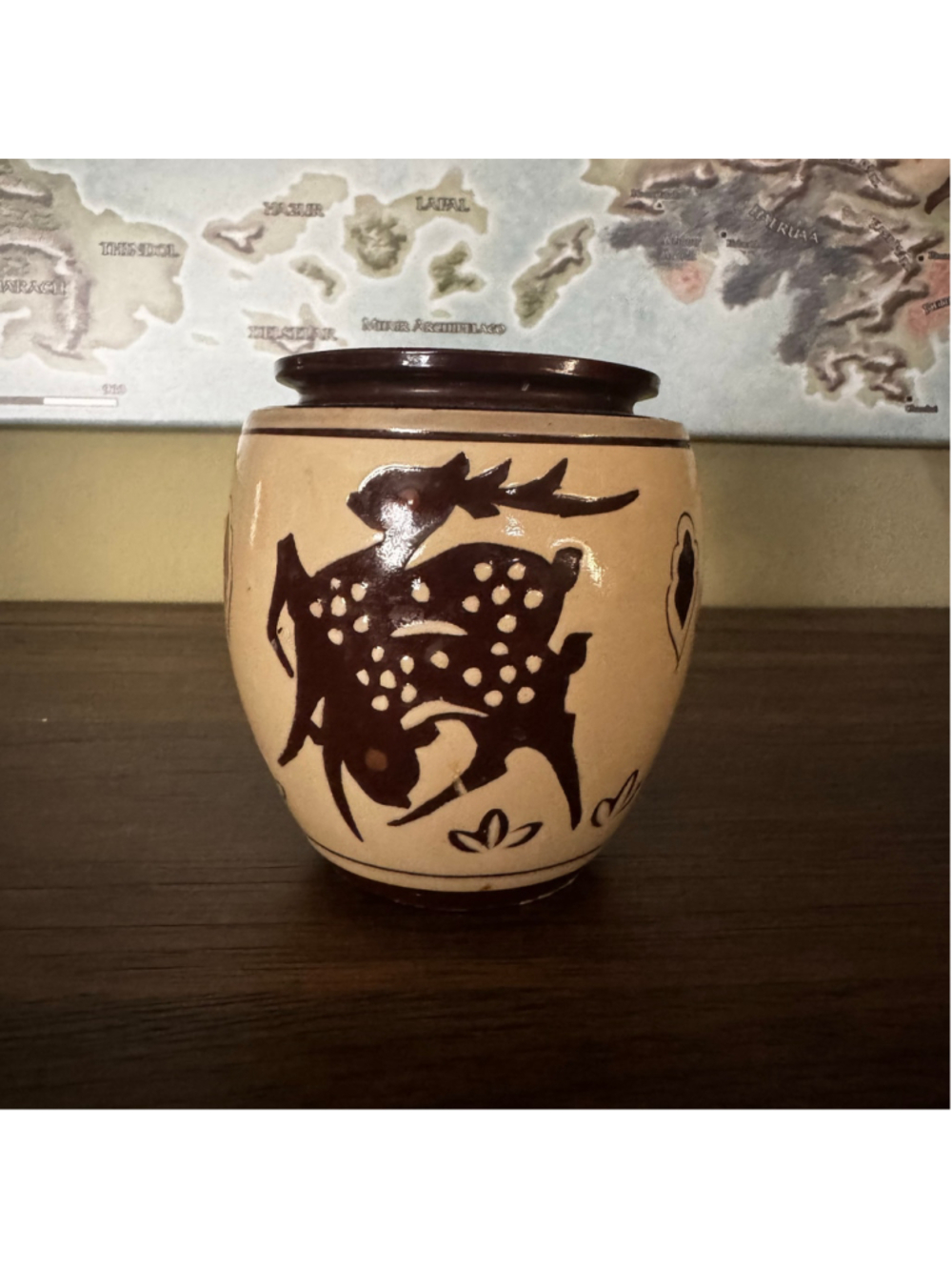 Vintage Terracotta Dancing Deer Canister (No Lid)